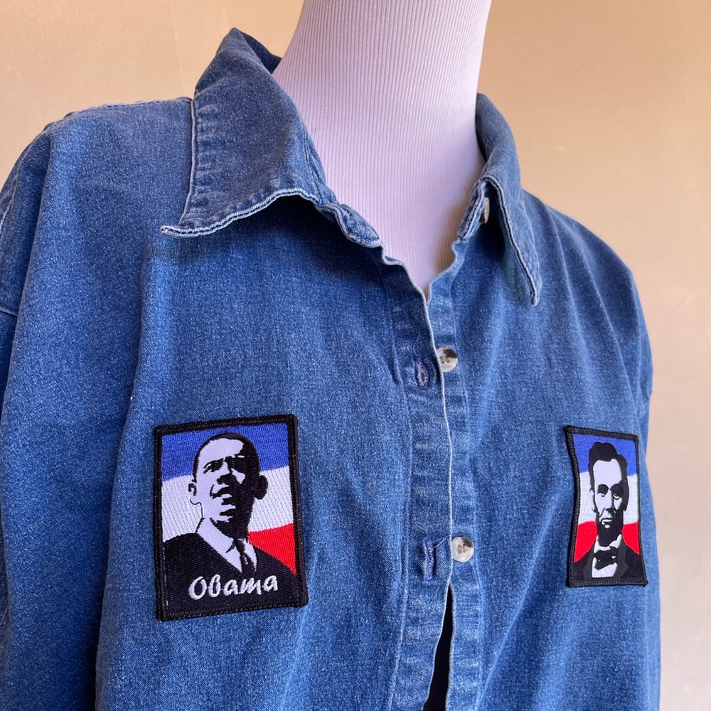 POLITICAL DEMOCRAT Vtg Custom Jacket Shirt OBAMA’s Presidential Campaign 2XL